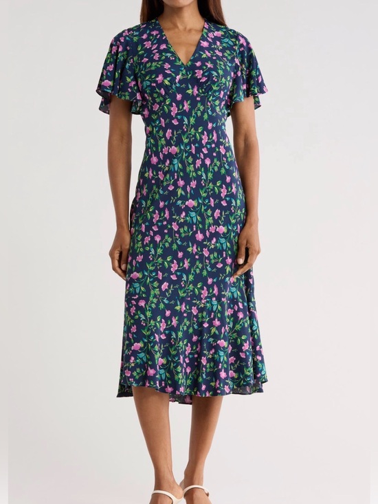 Diane Von Furstenberg Dresses & Skirts - Diane Von Furstenberg Navy Floral Midi Dress with Pink and Green Accents Worn 1x